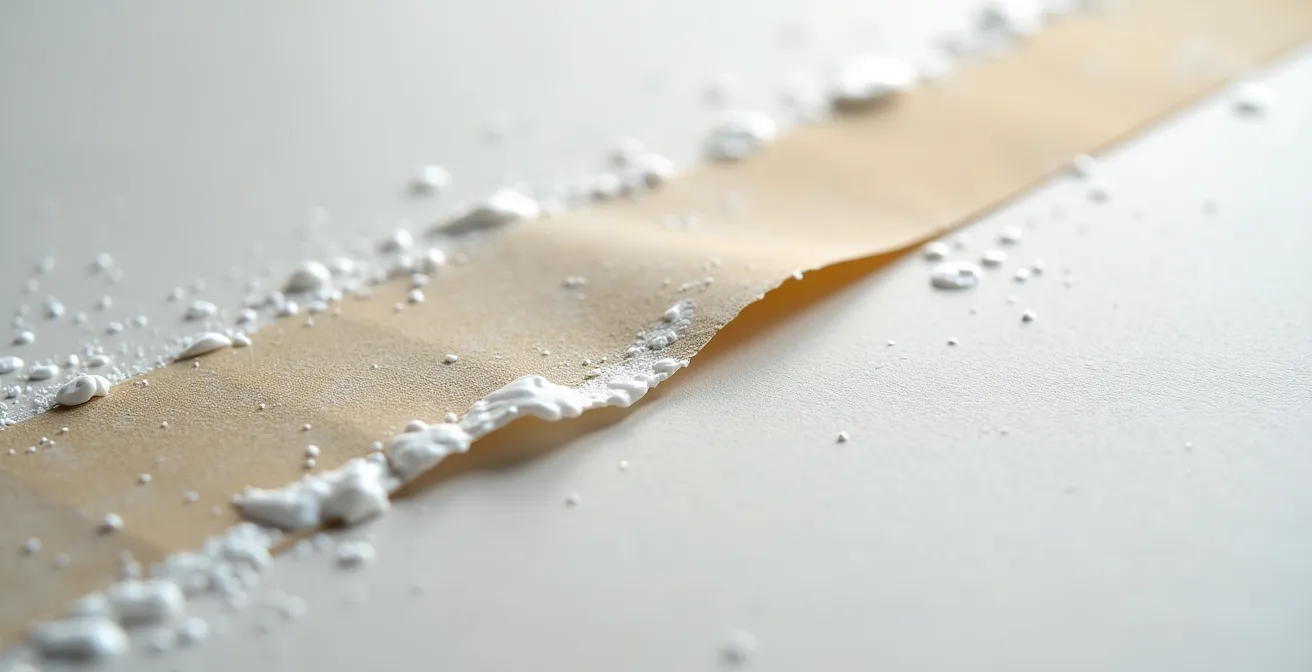 Gros plan sur l'application d'un ruban à joint montrant la technique d'évacuation des bulles d'air