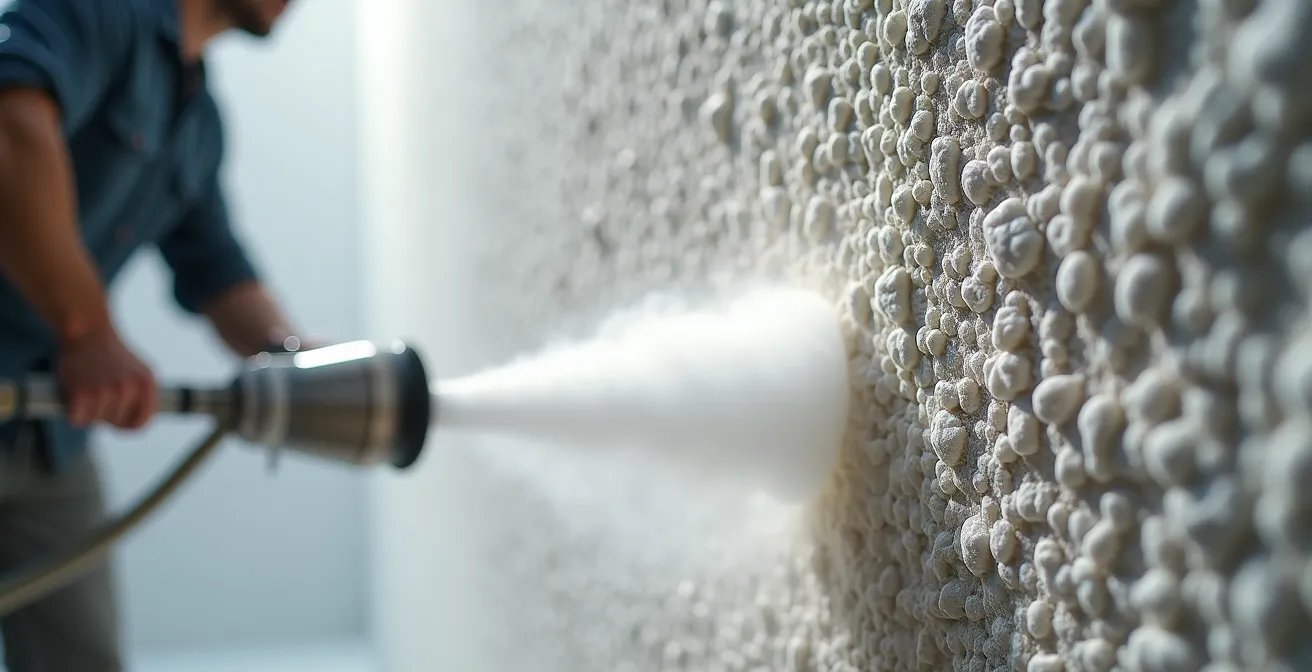 Application d'uréthane giclé sur un mur de fondation dans un vide sanitaire