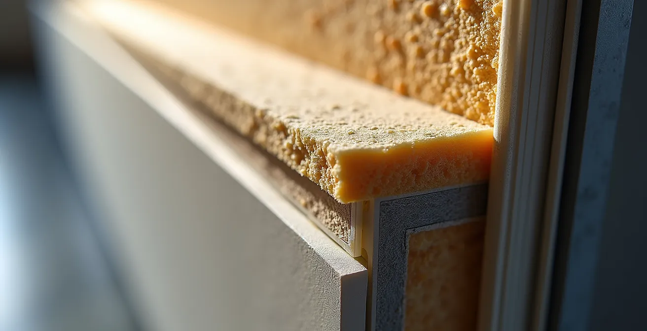 Coupe technique d'un mur mitoyen avec système d'insonorisation multi-couches