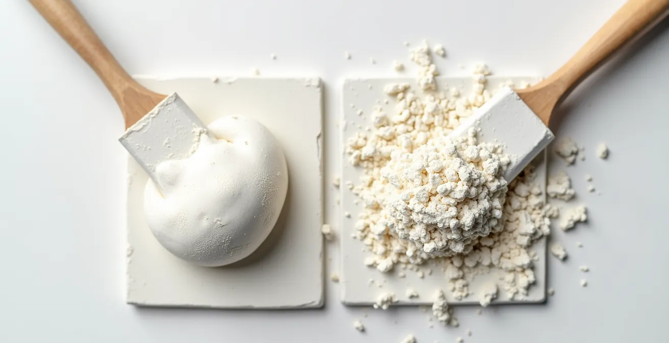 Comparaison macro de textures de plâtre à prise rapide et régulier