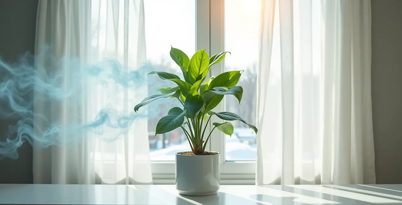 Comparaison visuelle entre un purificateur d'air qui filtre l'air intérieur et un échangeur d'air qui renouvelle l'air de la maison avec l'extérieur.