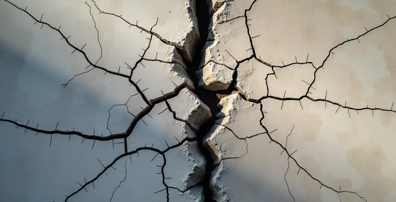 Comparaison visuelle entre une réparation flexible et rigide sur fondation avec signes de mouvement