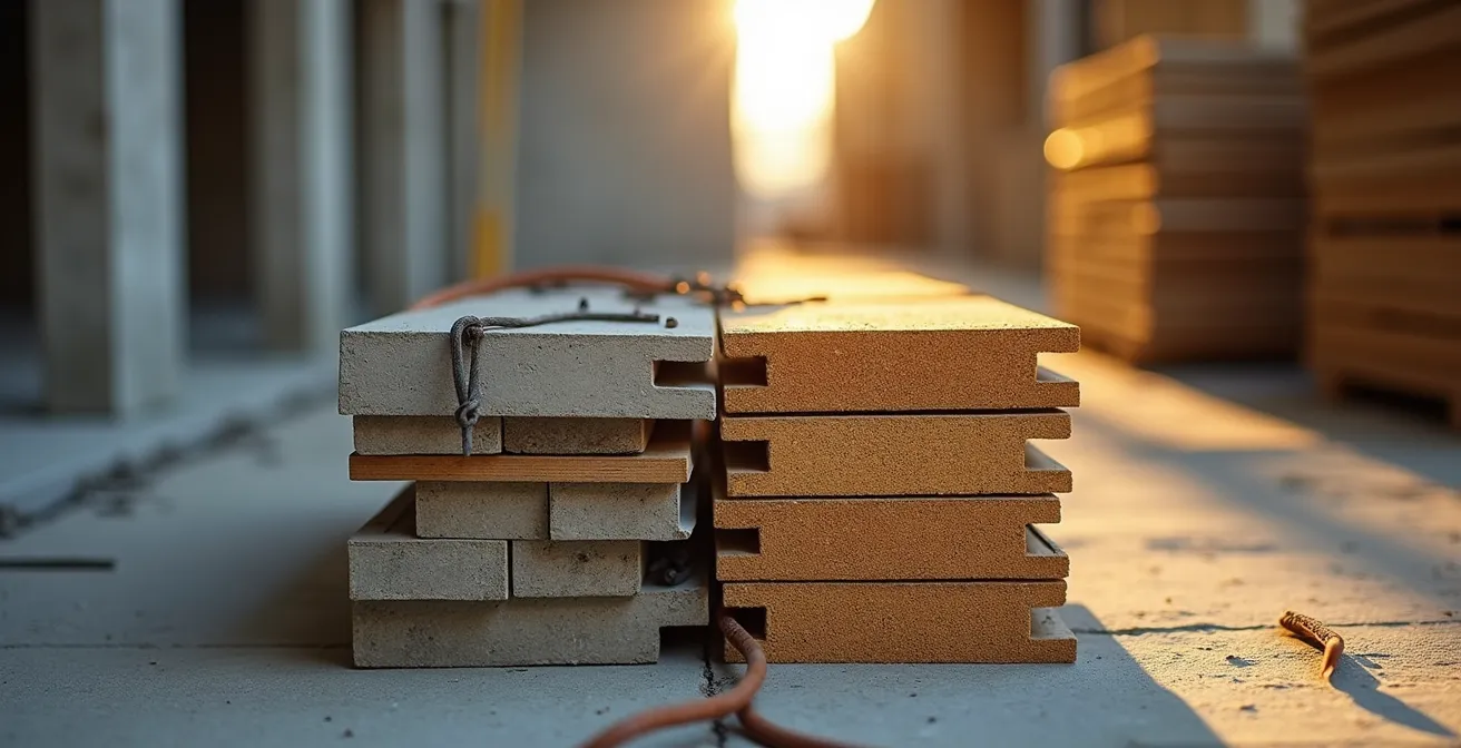 Comparaison visuelle entre une structure en CLT et une structure en béton pour immeubles de 6 étages