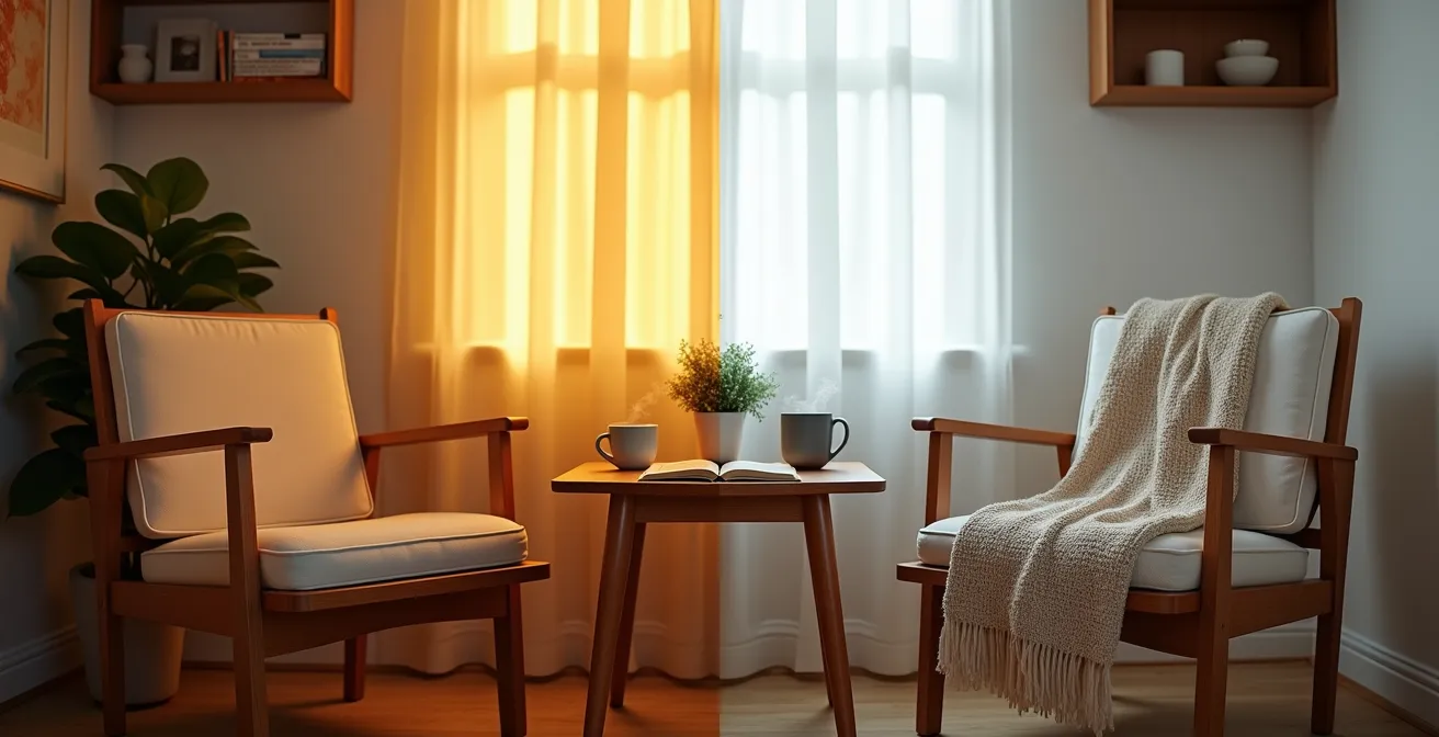 Comparaison visuelle de différentes températures de couleur dans un même espace intérieur