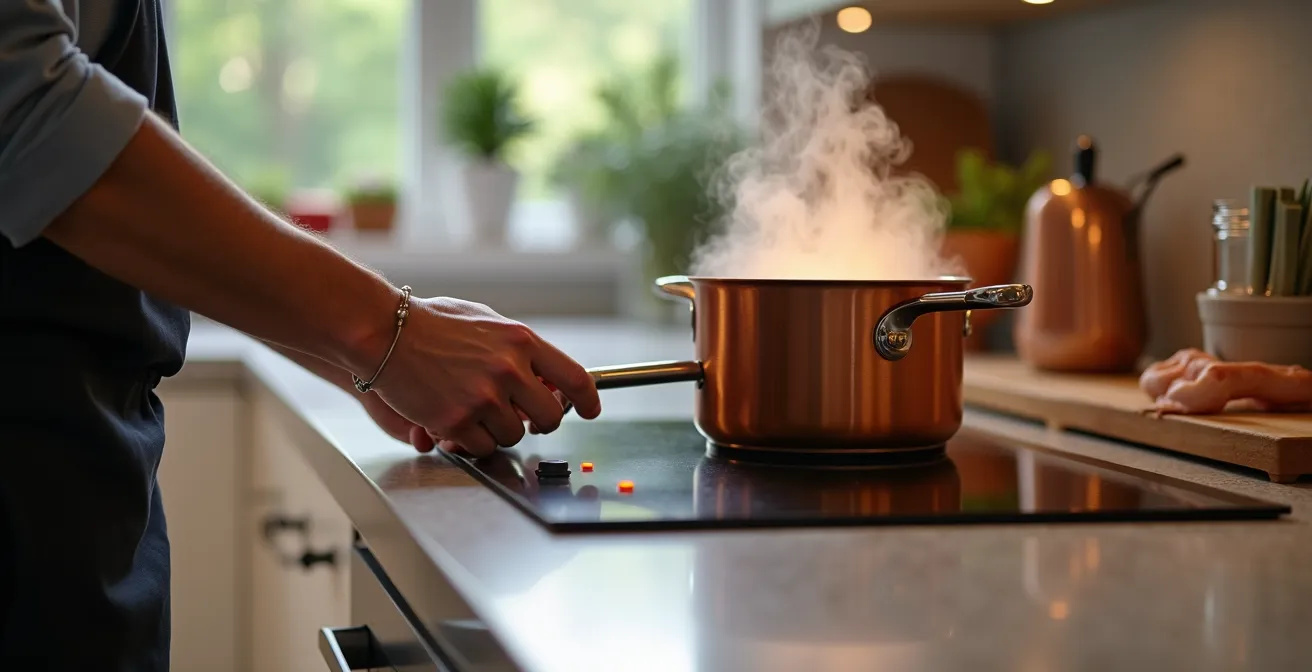 Cuisine moderne québécoise avec plaque à induction et design épuré