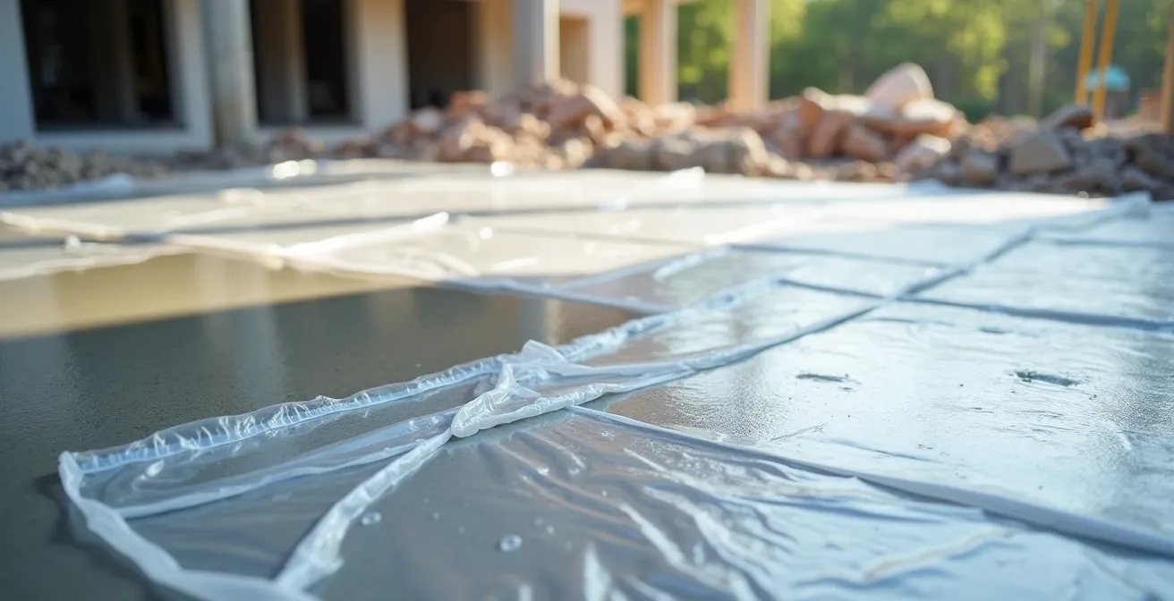 Surface de béton fraîchement coulé avec système de protection contre le séchage