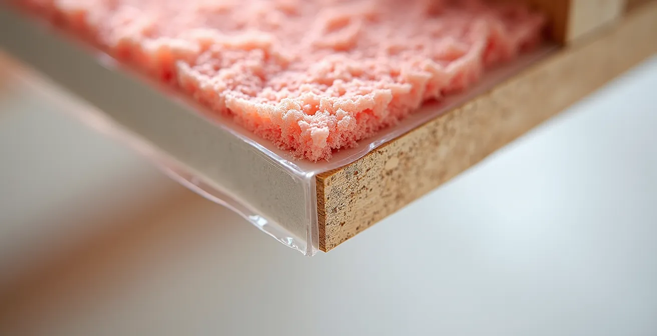 Vue en coupe détaillée de la jonction entre un mur et un toit montrant la continuité du pare-air