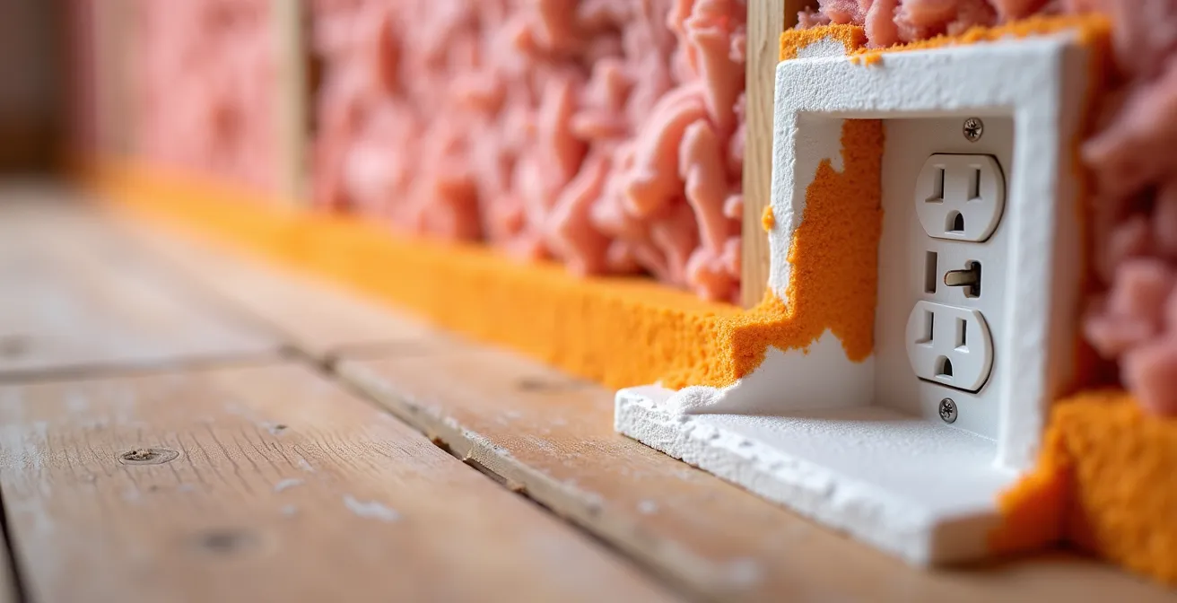 Vue macro d'un boîtier électrique étanche avec scellant acoustique