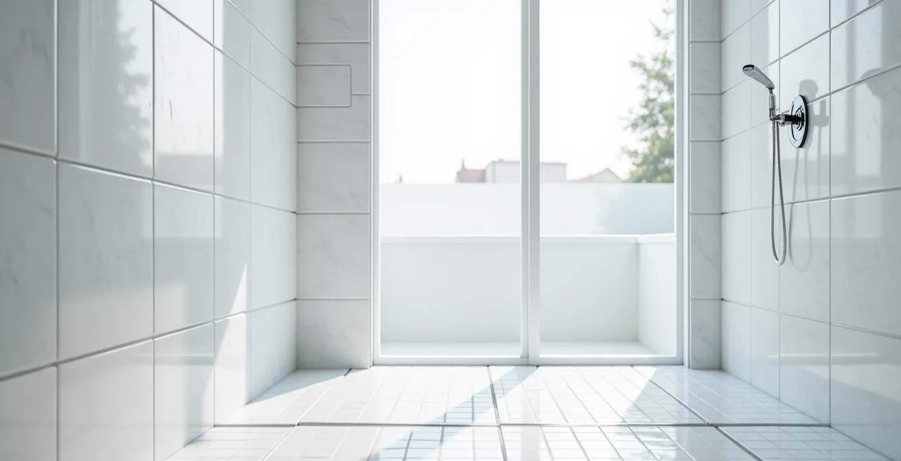 Douche moderne avec carrelage et joints époxy blancs impeccables