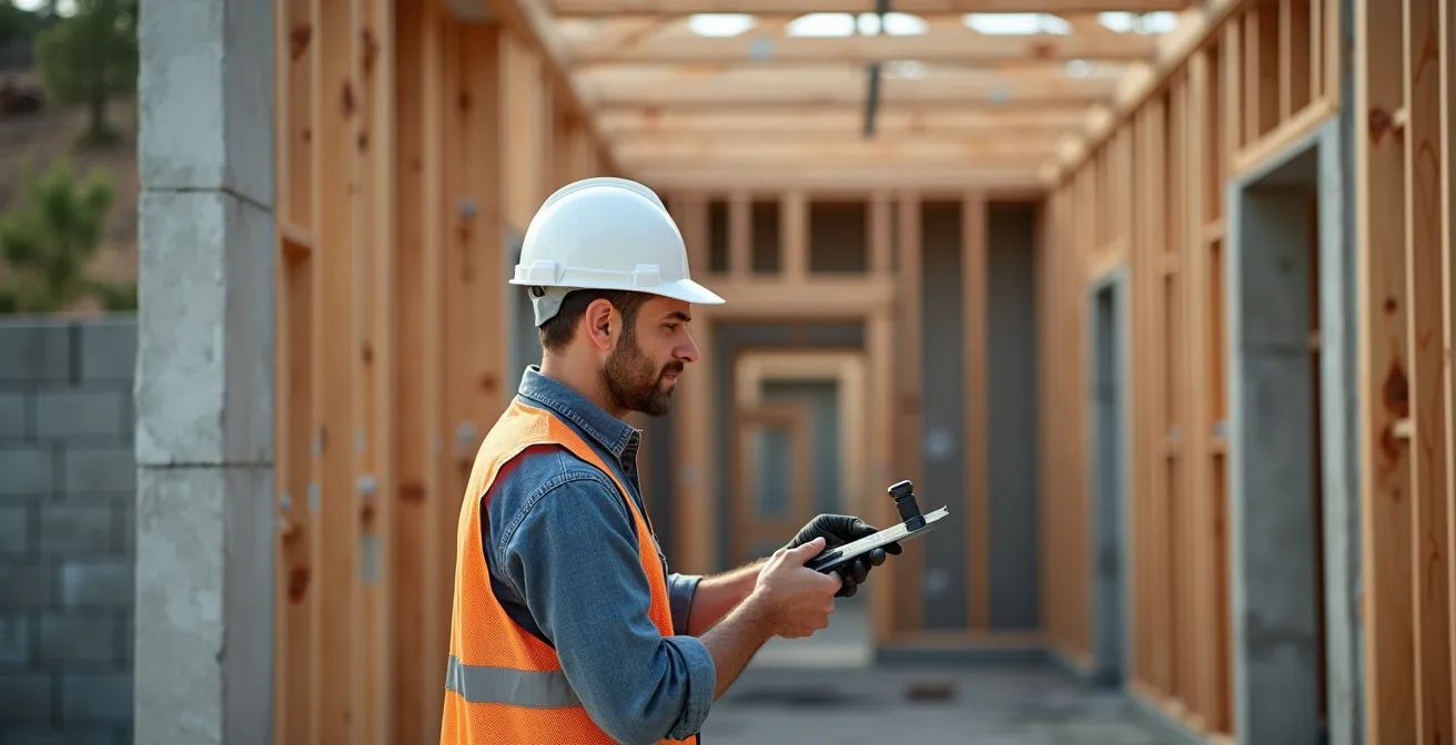 Supervision d'un chantier de construction montrant les éléments structurels critiques