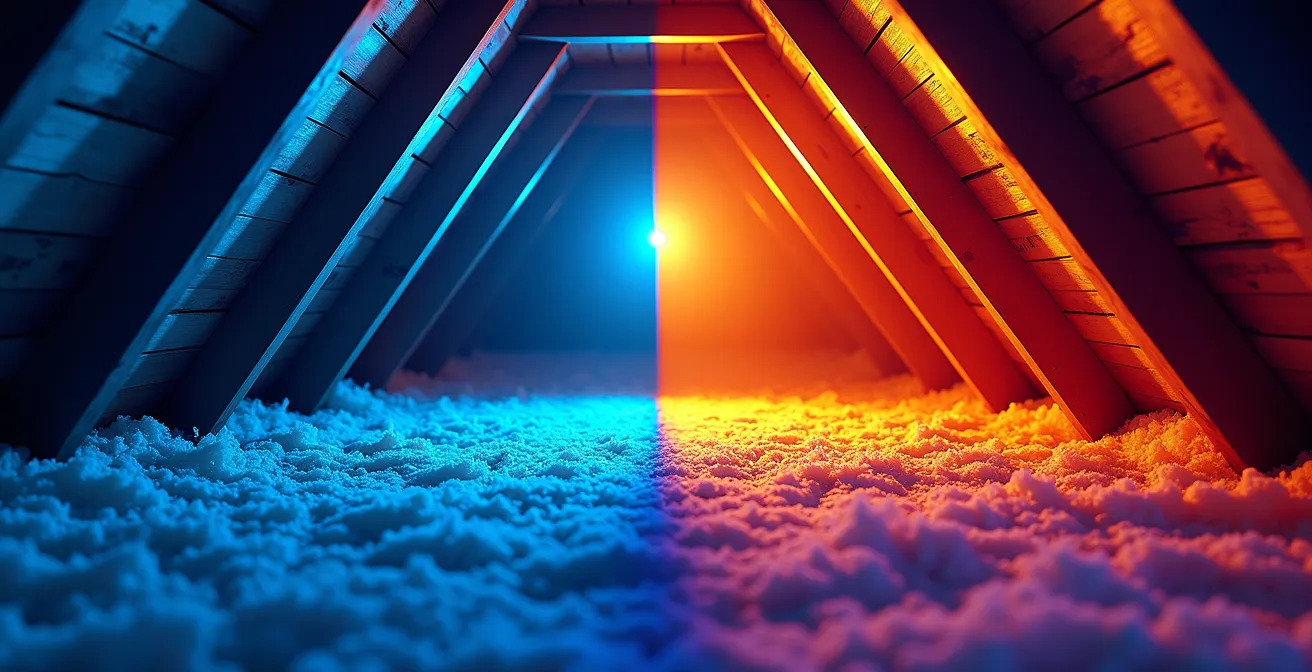 Vue infrarouge montrant les fuites de chaleur dans un entretoit québécois