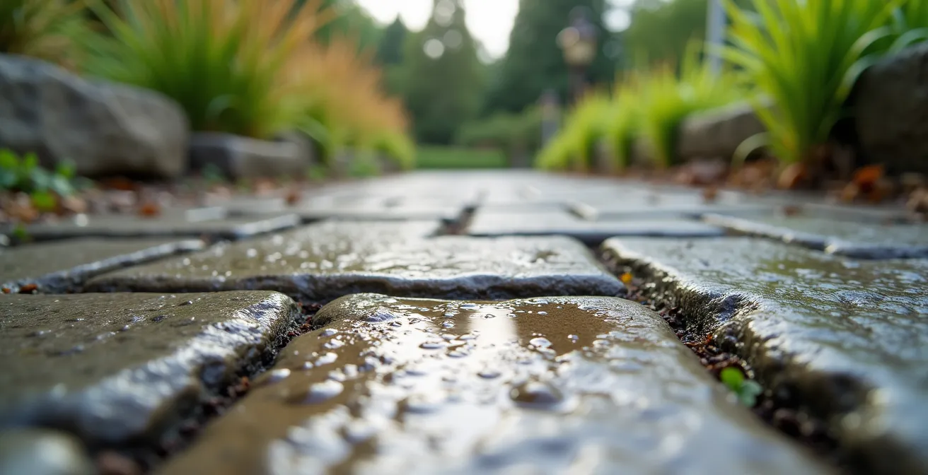 Aménagement paysager avec pente de drainage intégrée élégamment dans un jardin de pluie