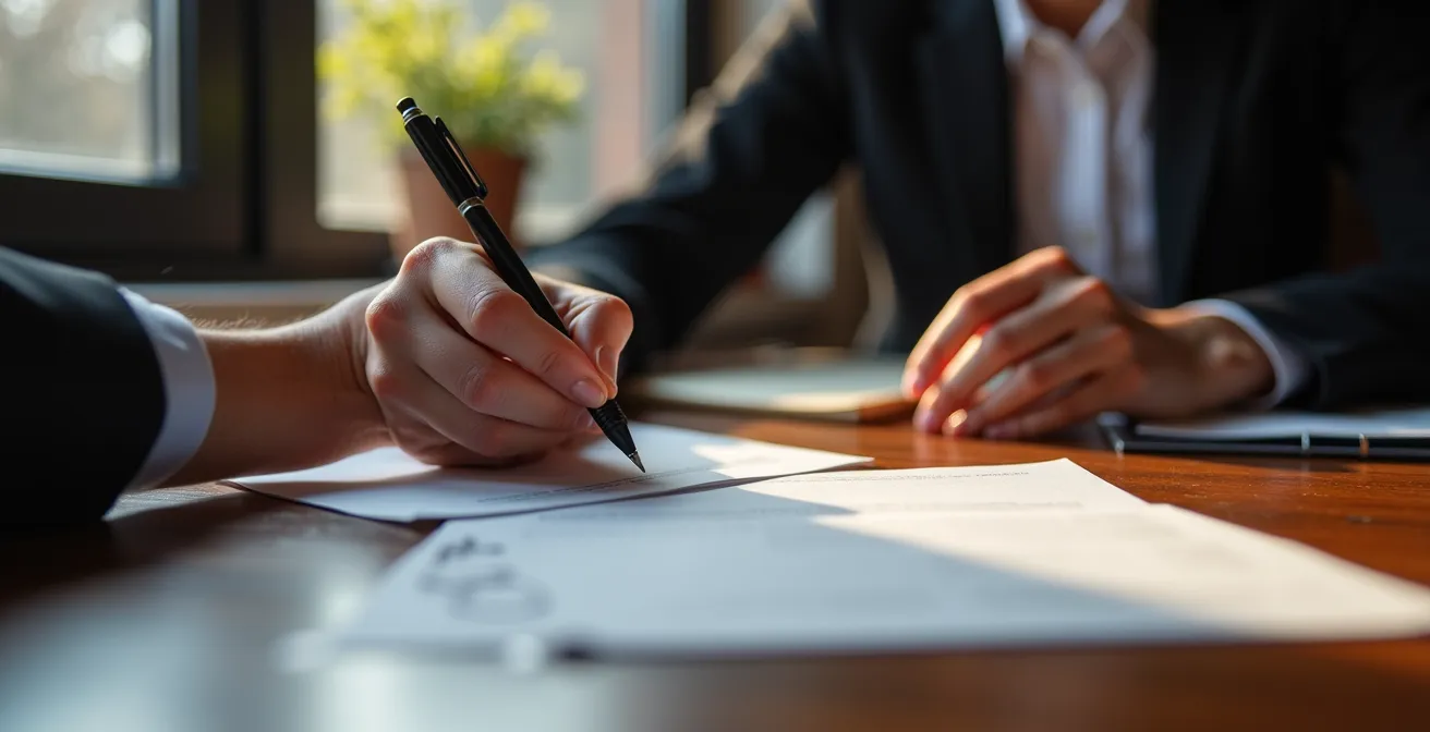 Rédaction d'une lettre de dénonciation avec documents juridiques sur bureau