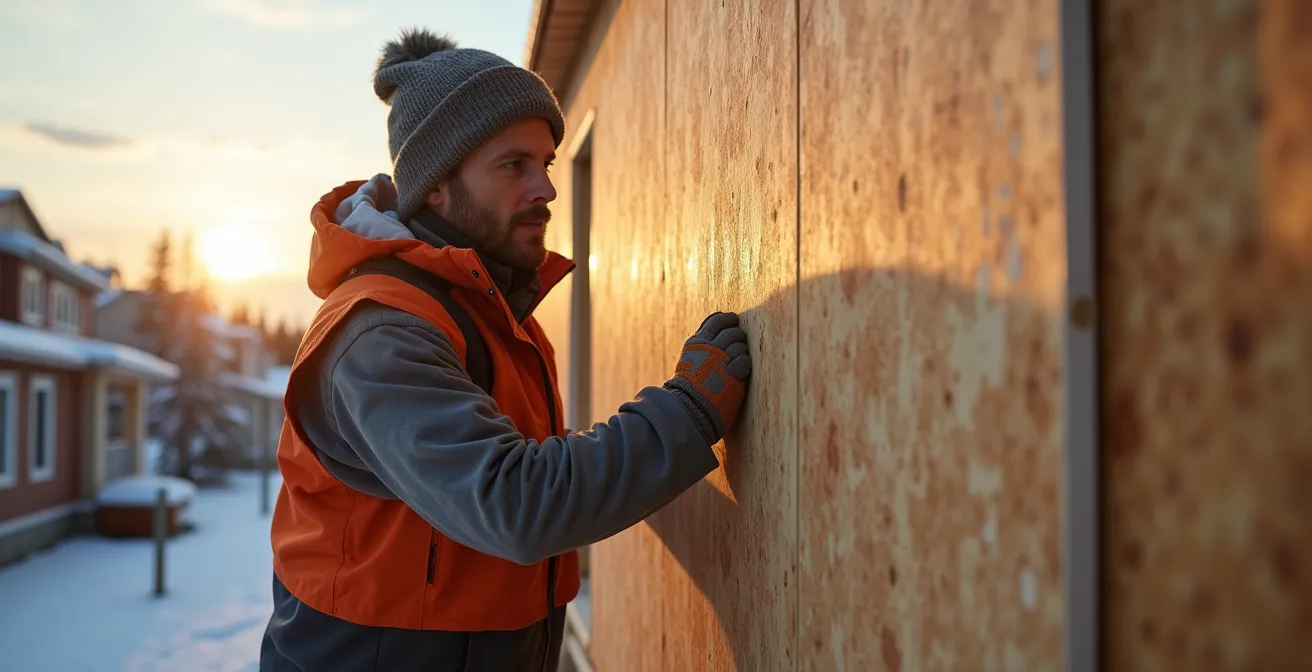 Installation de panneaux de fibre de bois rigides sur un mur extérieur d'une maison québécoise