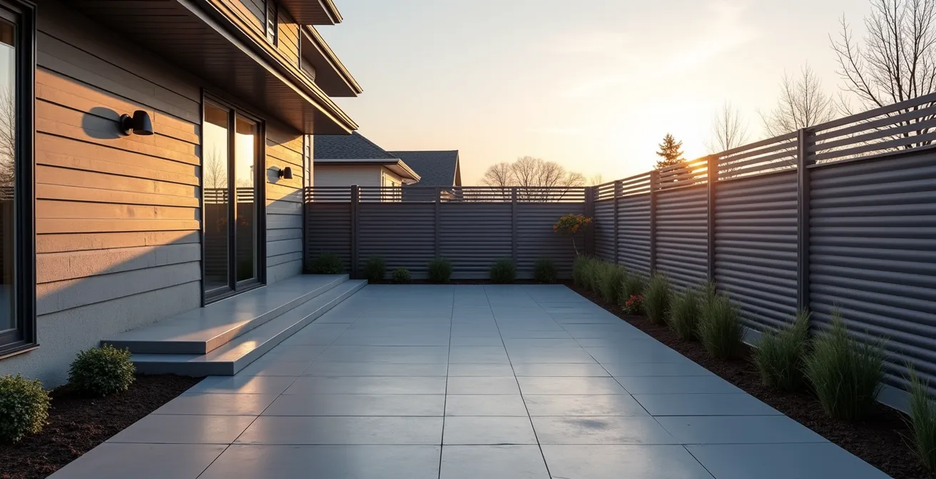 Panneaux d'intimité en composite moderne installés sur un patio résidentiel québécois