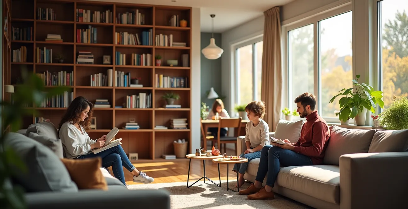 Aménagement d'une séparation acoustique entre salon et salle à manger sans mur