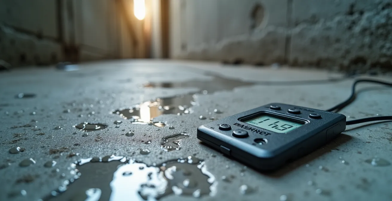 Test d'humidité sur un sous-plancher de béton avec hygromètre