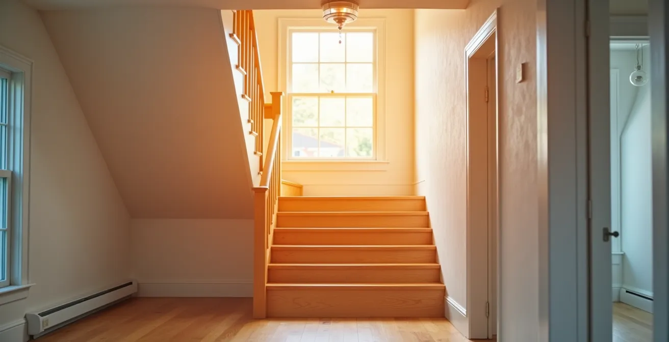 Vue en coupe d'une maison à étages montrant la distribution d'air par conduits