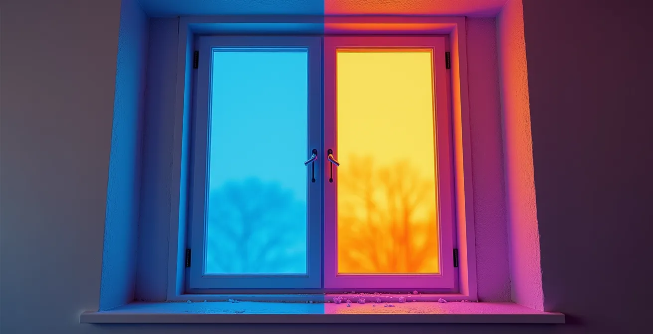 Image thermographique montrant les déperditions de chaleur autour d'une fenêtre mal scellée