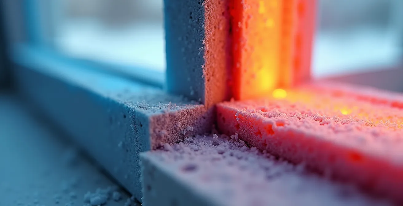 Image thermographique montrant la différence de performance entre isolation uréthane et laine minérale