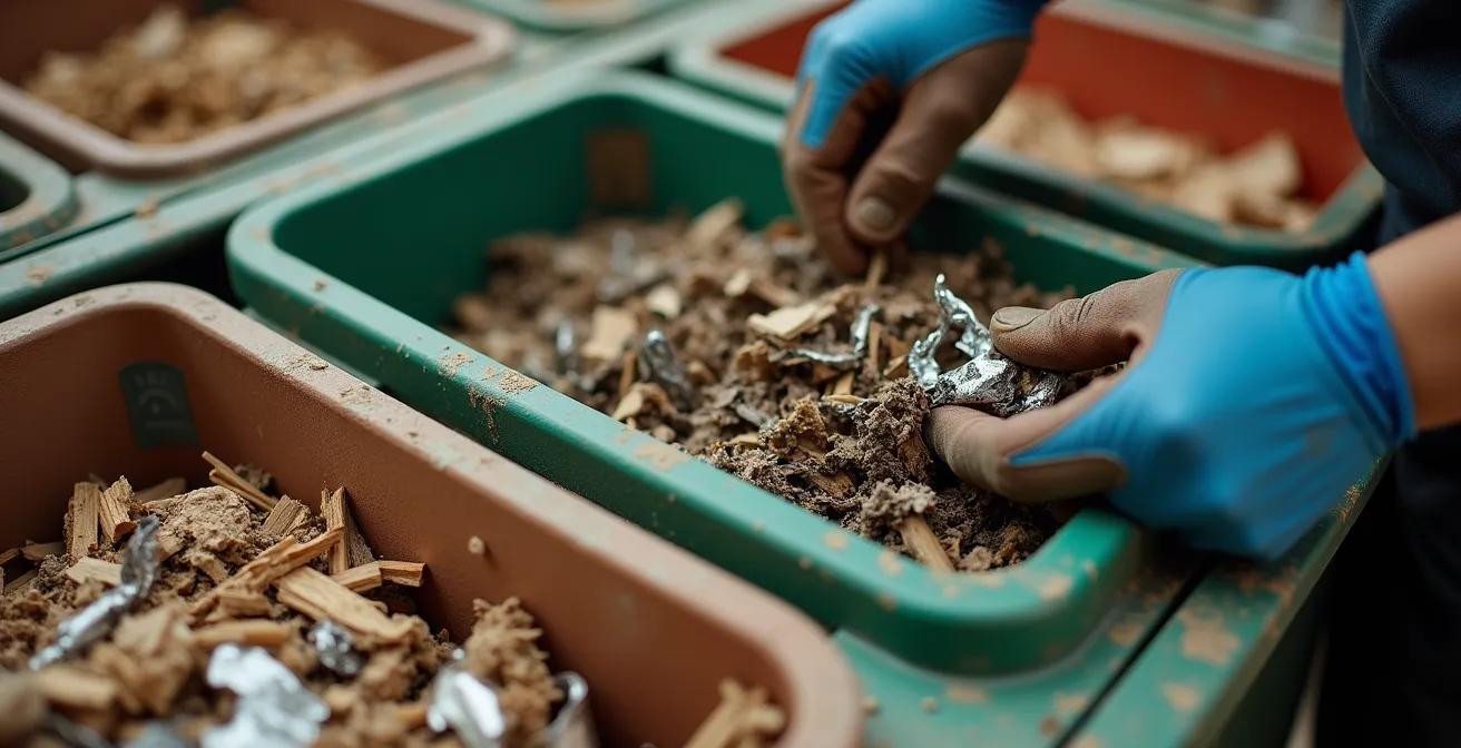 Système de tri des matériaux sur un chantier de rénovation avec conteneurs séparés