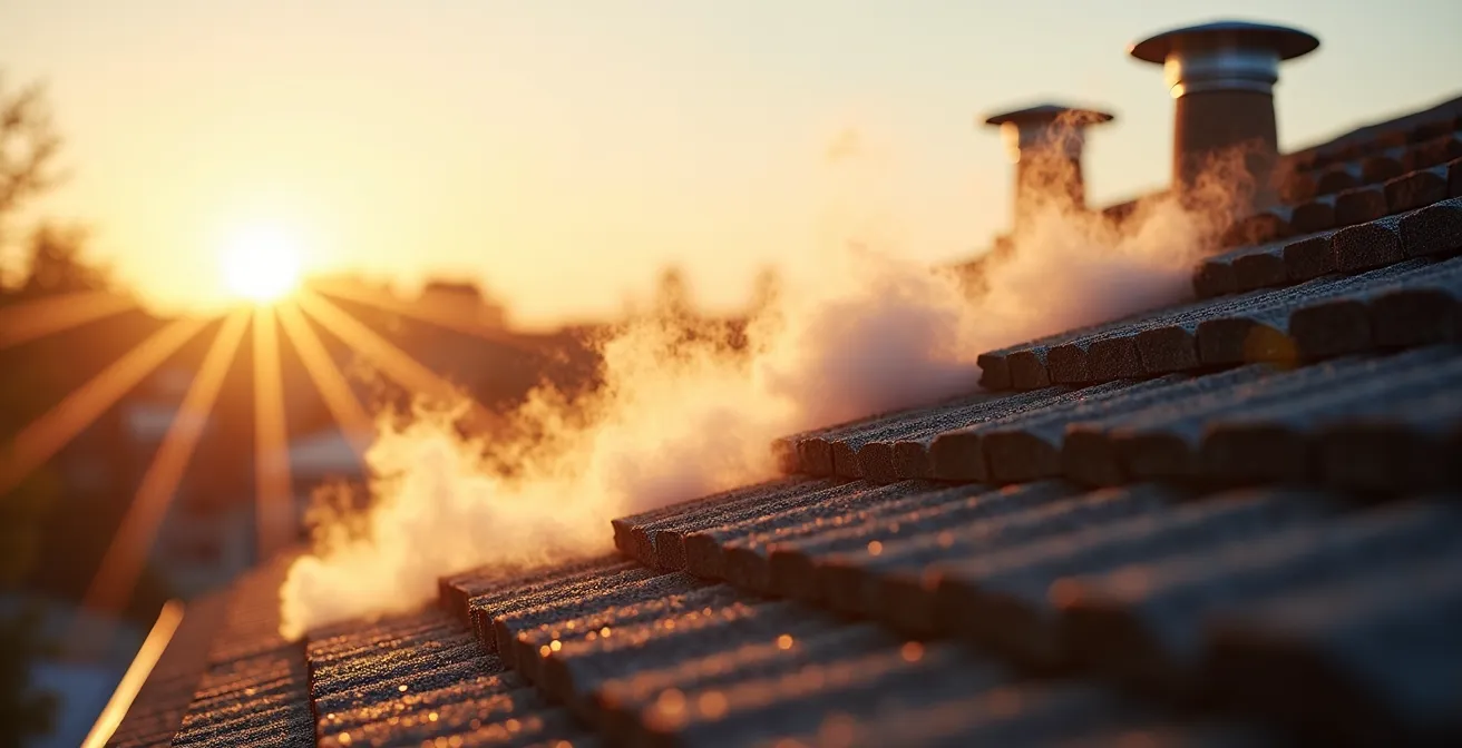 Vue en coupe d'un système de ventilation de toiture avec maximums positionnés stratégiquement