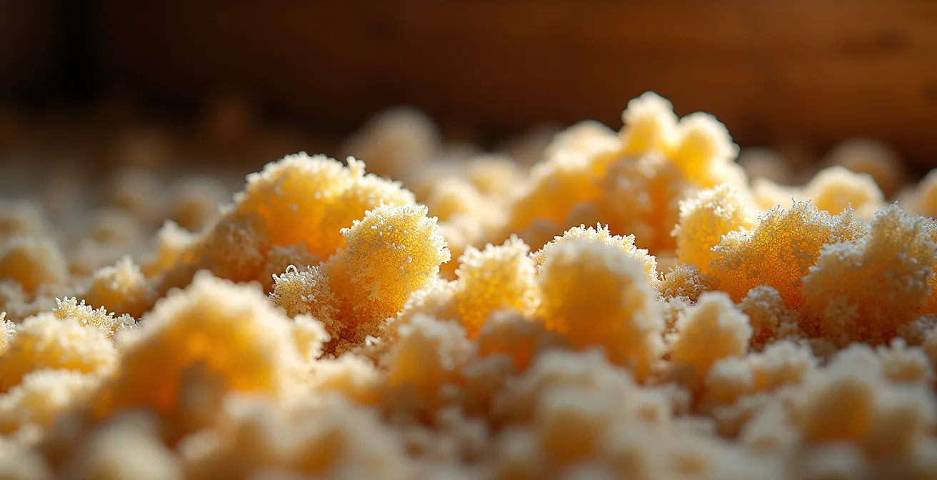 Vue macro de vermiculite expansée montrant la texture granulaire caractéristique